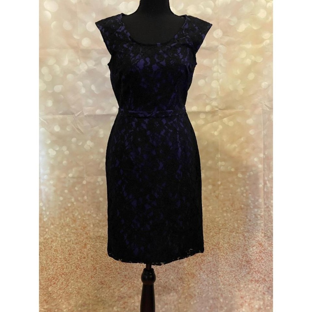 Simply Vera Vera Wang 2 Purple/Black Lace Knee Length BodyCon Zipper Back - Picture 1 of 7